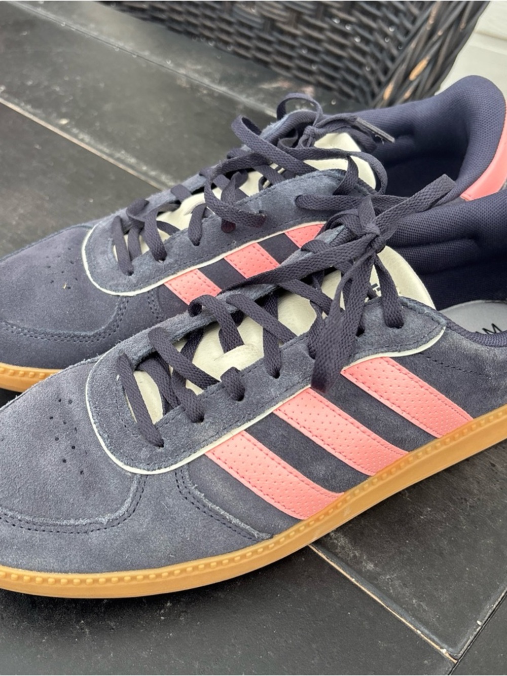 adidas Navy Suede Sneakers with Pink Stripes size 11